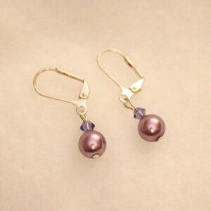 Vintage Round purple pearl style drop earrings, for pierced ears